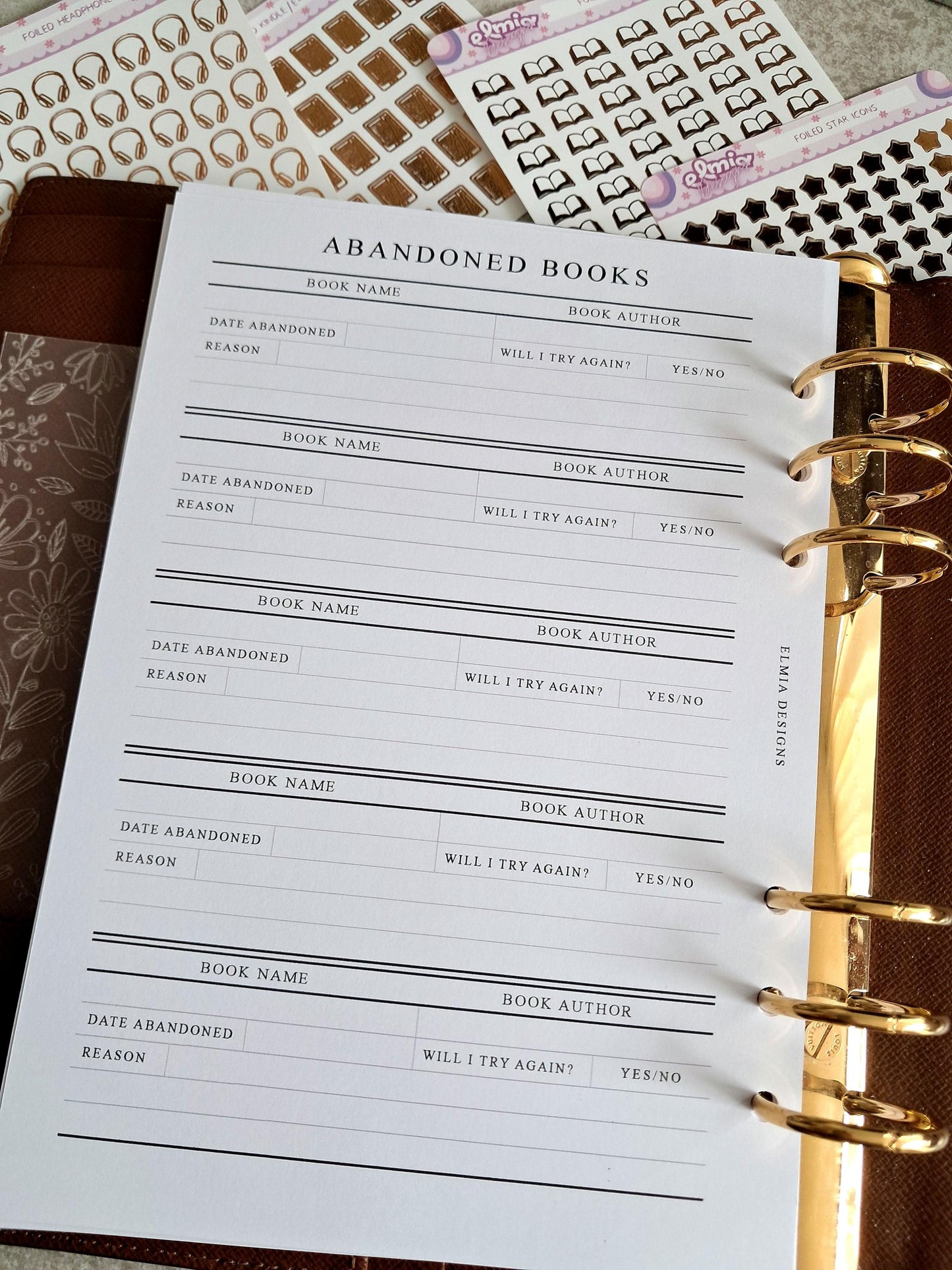 Digital Download A5 Size Reading Journal | Bookish gifts | Book Review | Reading tracker | Planner inserts | Abandoned Book DNF