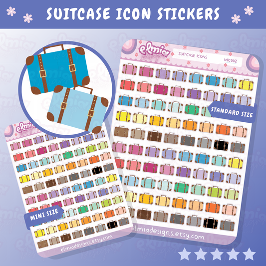 80 Cute Bright Suitcase or Briefcase Planner Stickers | Holiday | BUJO | Planning | Journaling | Work | Summer | Mini Size | Travel