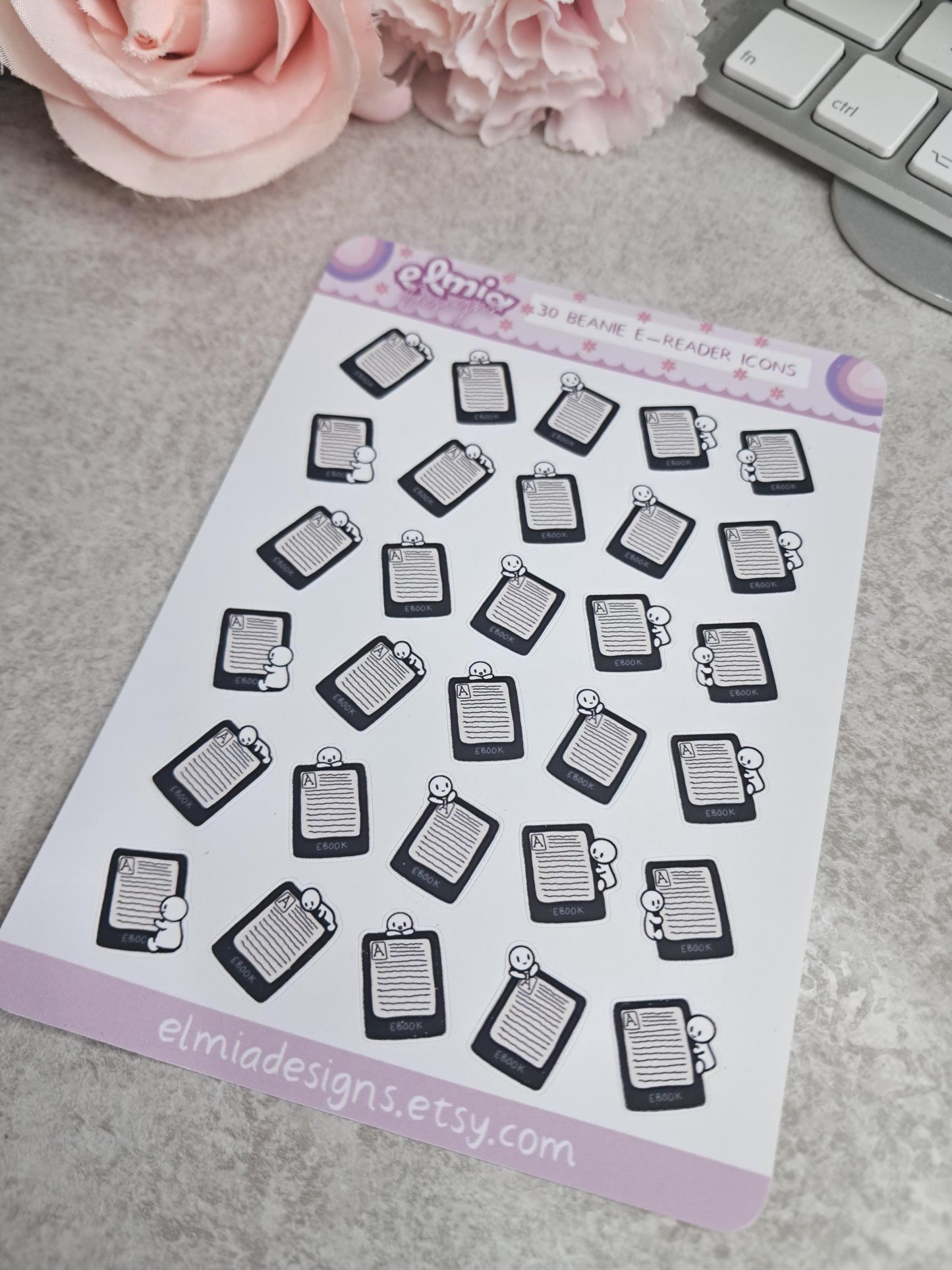 Cute Neutral Beanie Character E-reader Kindle Reading Journal Planner Sticker Journaling | Calendar | BUJO | Planning | Kawaii book tracker