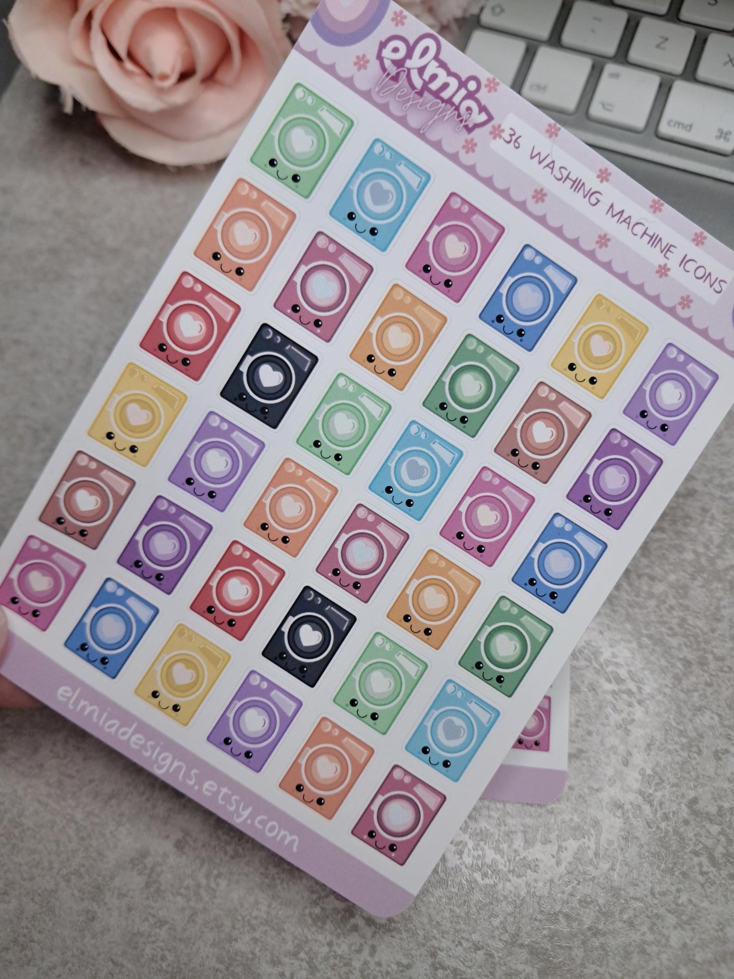 Cute Bright Neutral Washing Machine | Chores | Tumble Dryer | Journaling | Calendar Planner Stickers | BUJO | Planning | Kawaii Anime