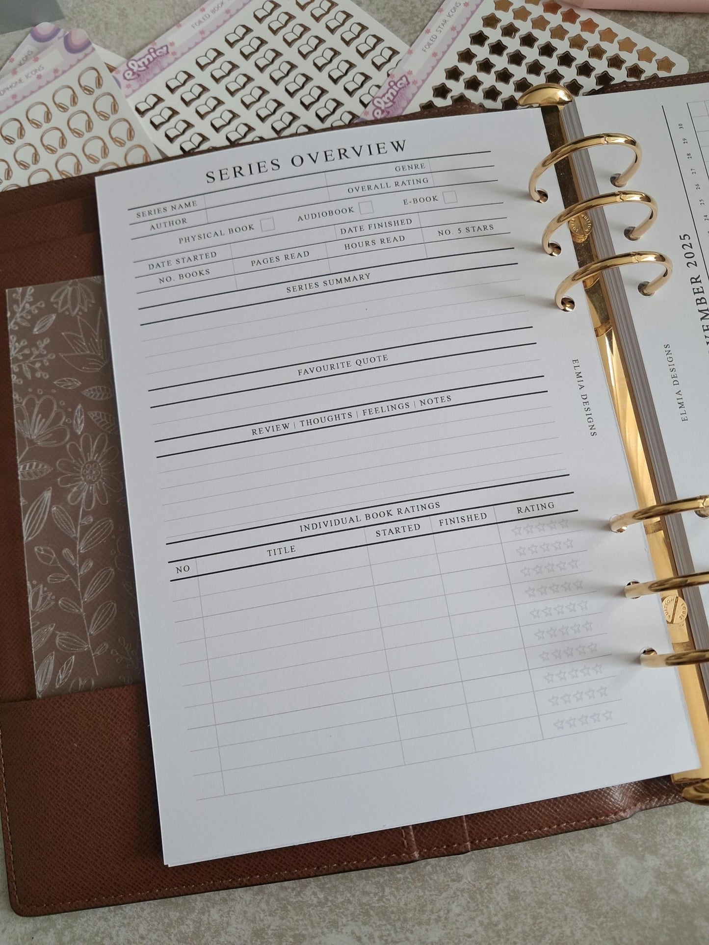 Digital Download A5 Size Reading Journal | Bookish gifts | Book Review | Reading tracker | Planner inserts | Book Series overview Tracker