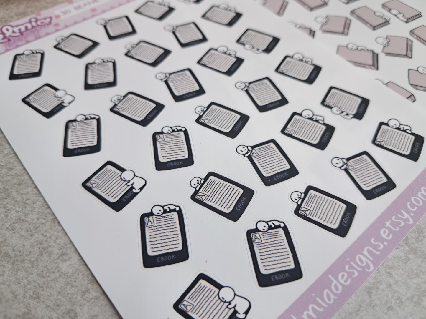 Cute Neutral Beanie Character E-reader Kindle Reading Journal Planner Sticker Journaling | Calendar | BUJO | Planning | Kawaii book tracker