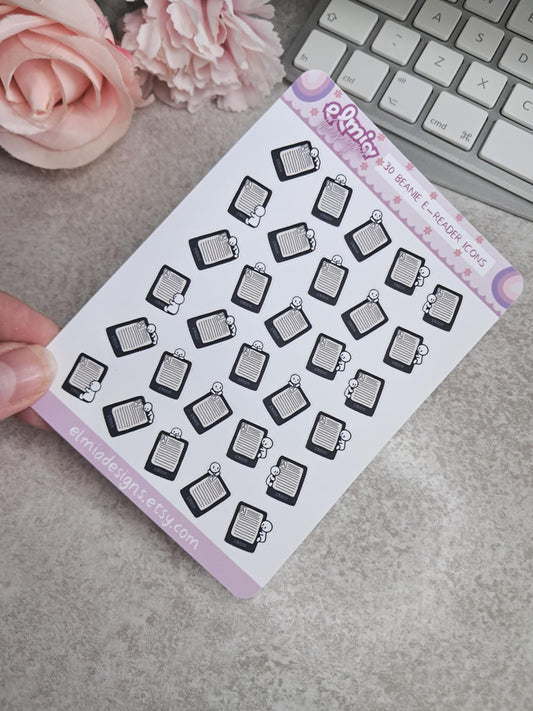 Cute Neutral Beanie Character E-reader Kindle Reading Journal Planner Sticker Journaling | Calendar | BUJO | Planning | Kawaii book tracker