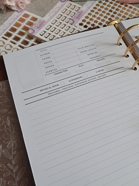 Digital Download A5 Size Reading Journal | Bookish gifts | Book Review | tracker | Planner inserts | Review Pages 1 Per Page Book Notes