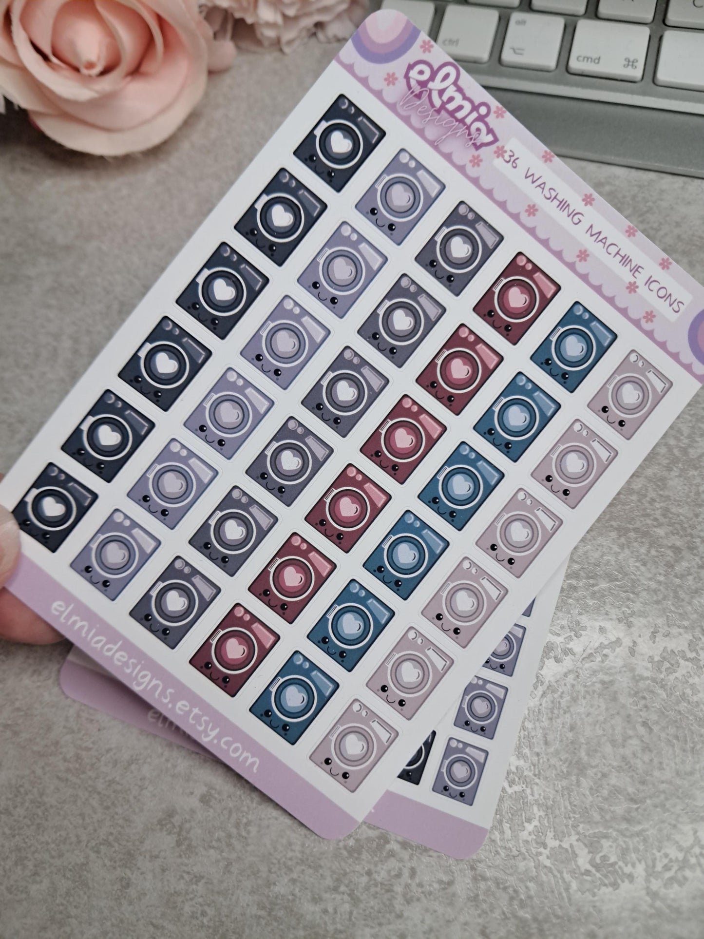 Cute Bright Neutral Washing Machine | Chores | Tumble Dryer | Journaling | Calendar Planner Stickers | BUJO | Planning | Kawaii Anime