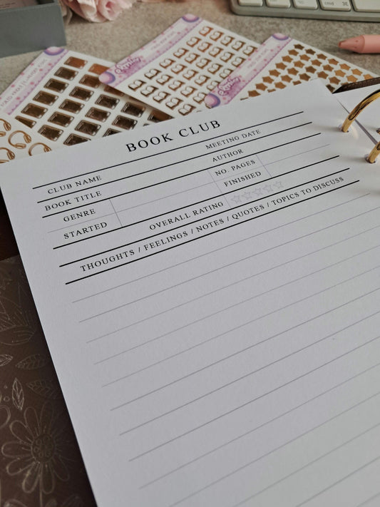 Digital Download A5 Size Reading Journal | Bookish gifts | Book Review | Reading tracker | Planner insert | Bookclub Meeting Notes Book Club