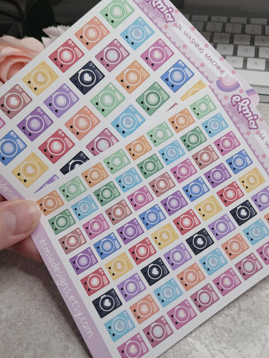 Cute Bright Neutral Washing Machine | Chores | Tumble Dryer | Journaling | Calendar  Planner Stickers | BUJO | Planning | Kawaii Anime