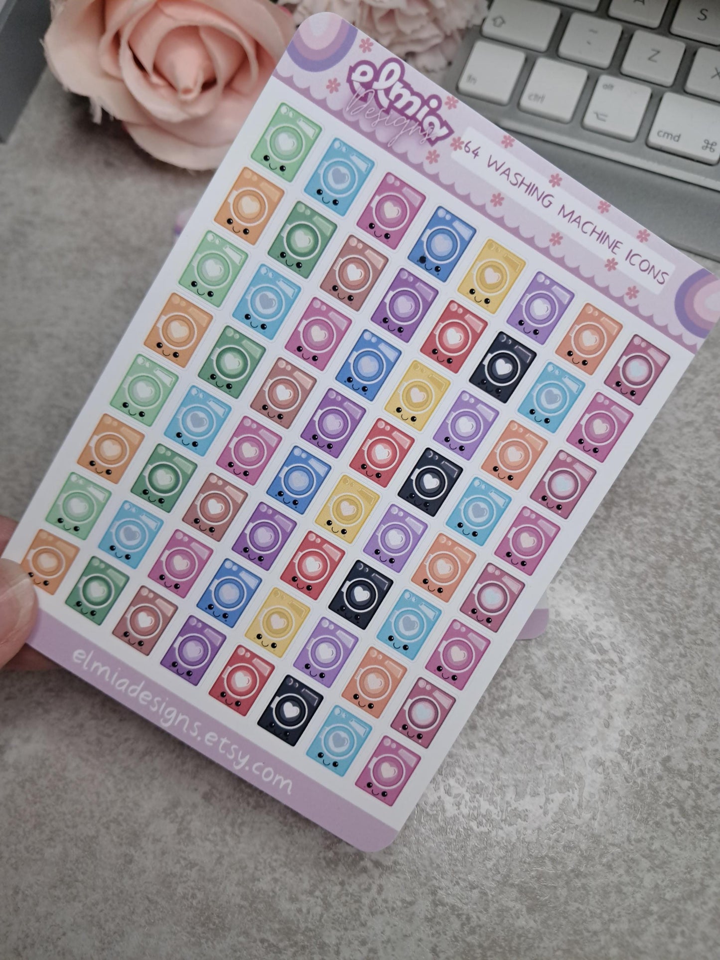 Cute Bright Neutral Washing Machine | Chores | Tumble Dryer | Journaling | Calendar Planner Stickers | BUJO | Planning | Kawaii Anime