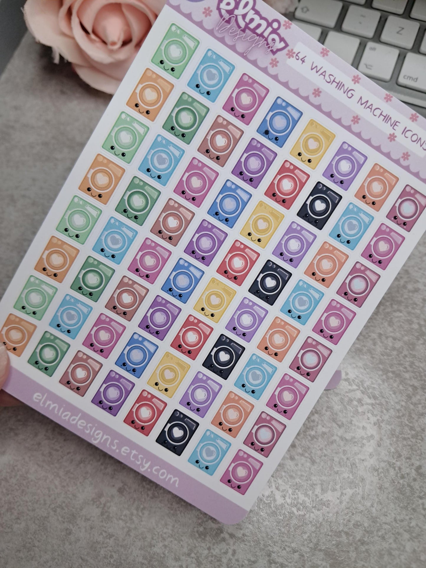 Cute Bright Neutral Washing Machine | Chores | Tumble Dryer | Journaling | Calendar Planner Stickers | BUJO | Planning | Kawaii Anime