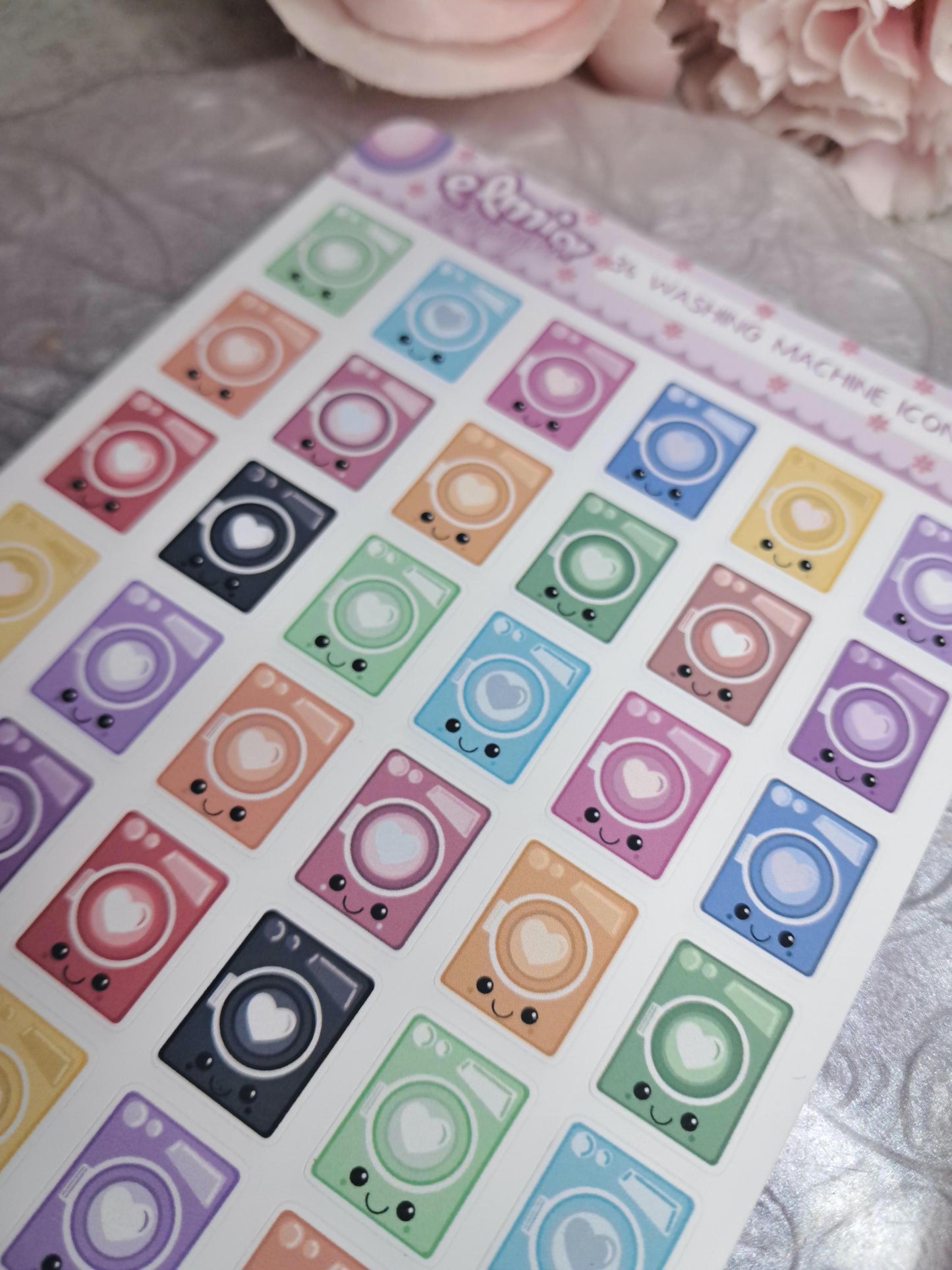 Cute Bright Neutral Washing Machine | Chores | Tumble Dryer | Journaling | Calendar Planner Stickers | BUJO | Planning | Kawaii Anime
