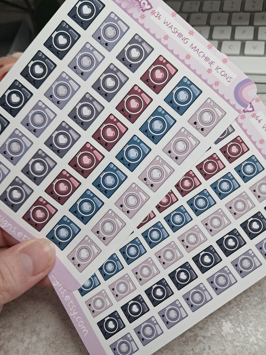 Cute Bright Neutral Washing Machine | Chores | Tumble Dryer | Journaling | Calendar  Planner Stickers | BUJO | Planning | Kawaii Anime