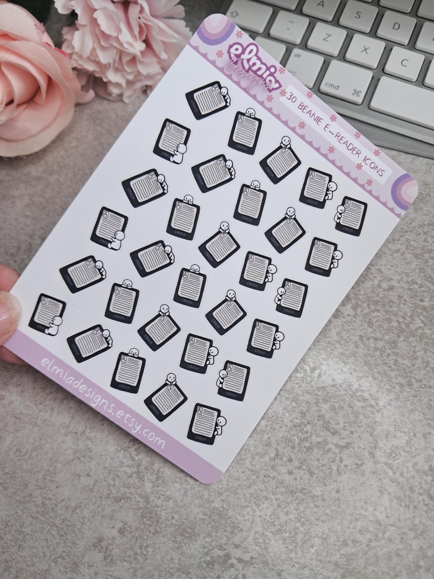 Cute Neutral Beanie Character E-reader Kindle Reading Journal Planner Sticker Journaling | Calendar | BUJO | Planning | Kawaii book tracker
