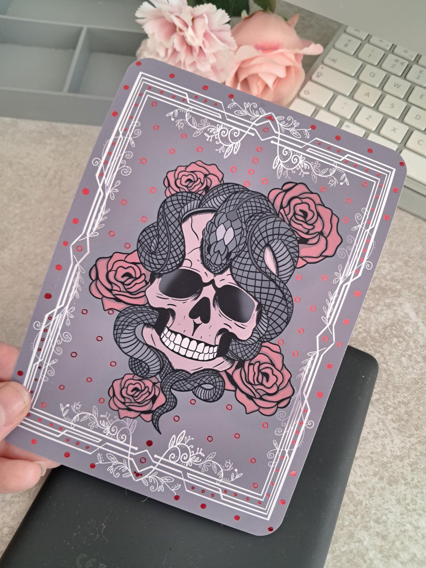Printed Custom Kindle Case Insert | Reader Gifts | Bookish | Decor | Kindle Sticker | Booktok | gothic pirate skull roses snake viper death