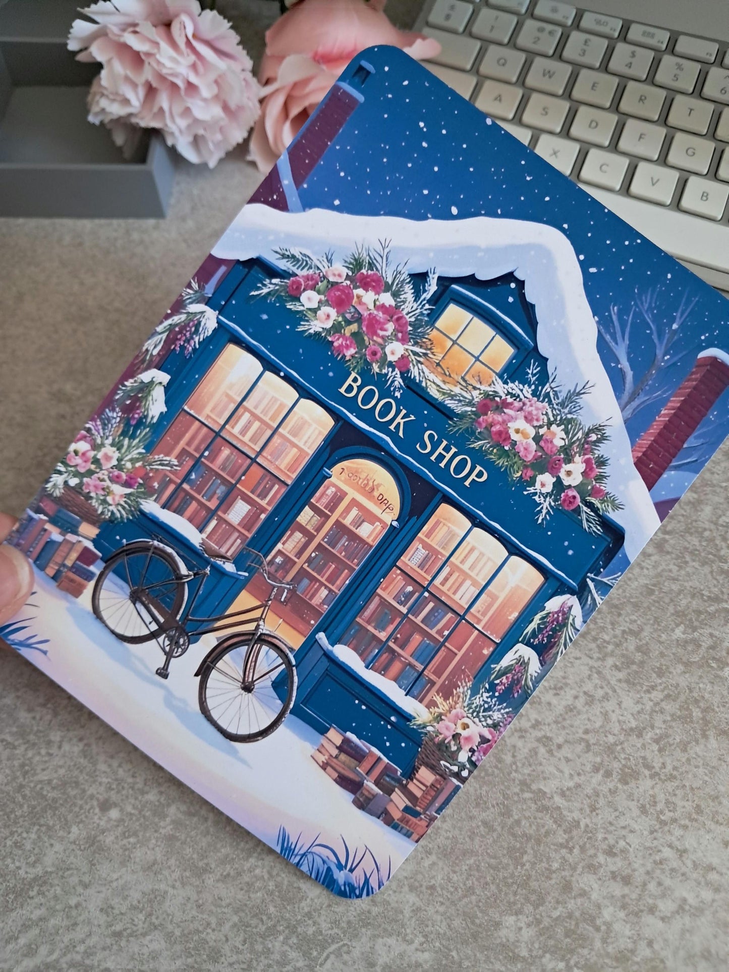 Printed Kindle Clear Case Insert | Reader Gifts | Bookish | Decor | Pretty Stickers | Booktok | Book Shop Artwork Seasonal Winter Snow Blue