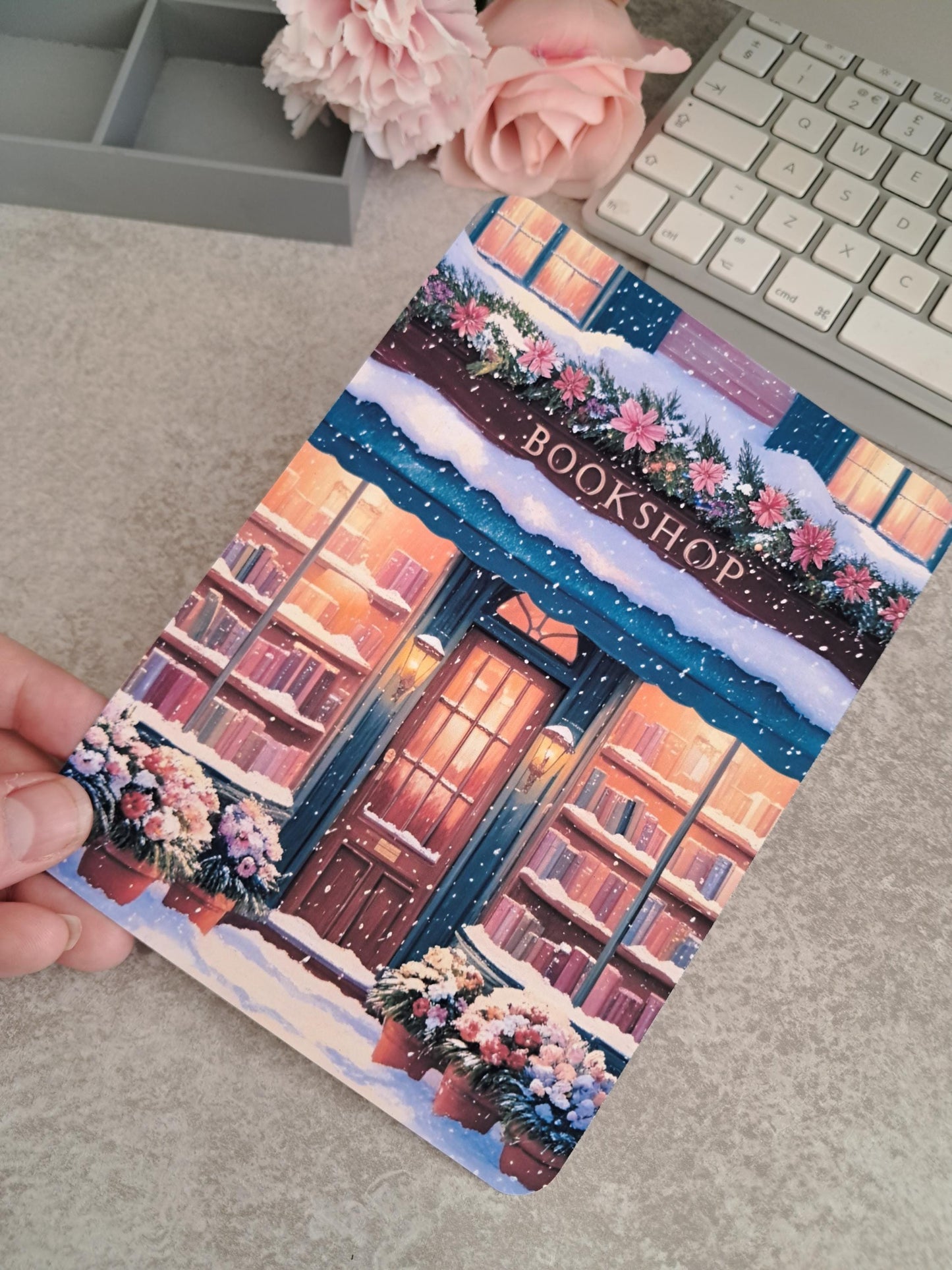 Printed Kindle Case Insert | Reader Gifts | Bookish | Decor | Kindle Sticker | Booktok | Fantasy book shop bookstore winter snow christmas