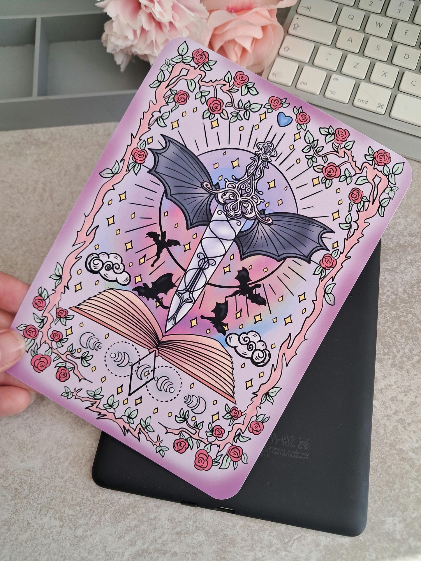 PRINTED Kindle Case Insert | Reader Gifts | Bookish | Sticker | Booktok | dragons | fantasy | Romance | Romantasy | Moon | Colourful | Skin