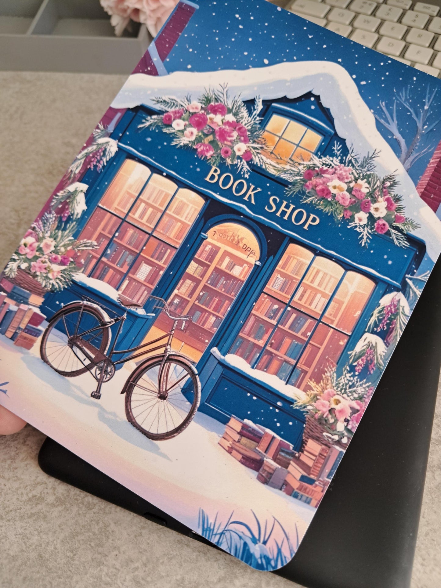 Printed Kindle Clear Case Insert | Reader Gifts | Bookish | Decor | Pretty Stickers | Booktok | Book Shop Artwork Seasonal Winter Snow Blue