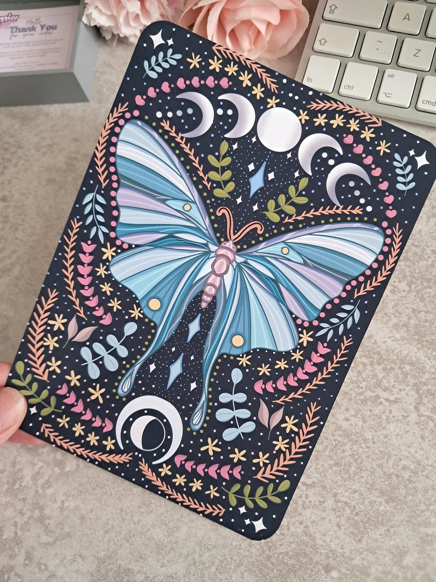Printed Kindle Case Insert | Reader Gifts | Bookish | Moon phase | Kindle vinyl Stickers | Booktok | moth romance butterfly girly tarot card