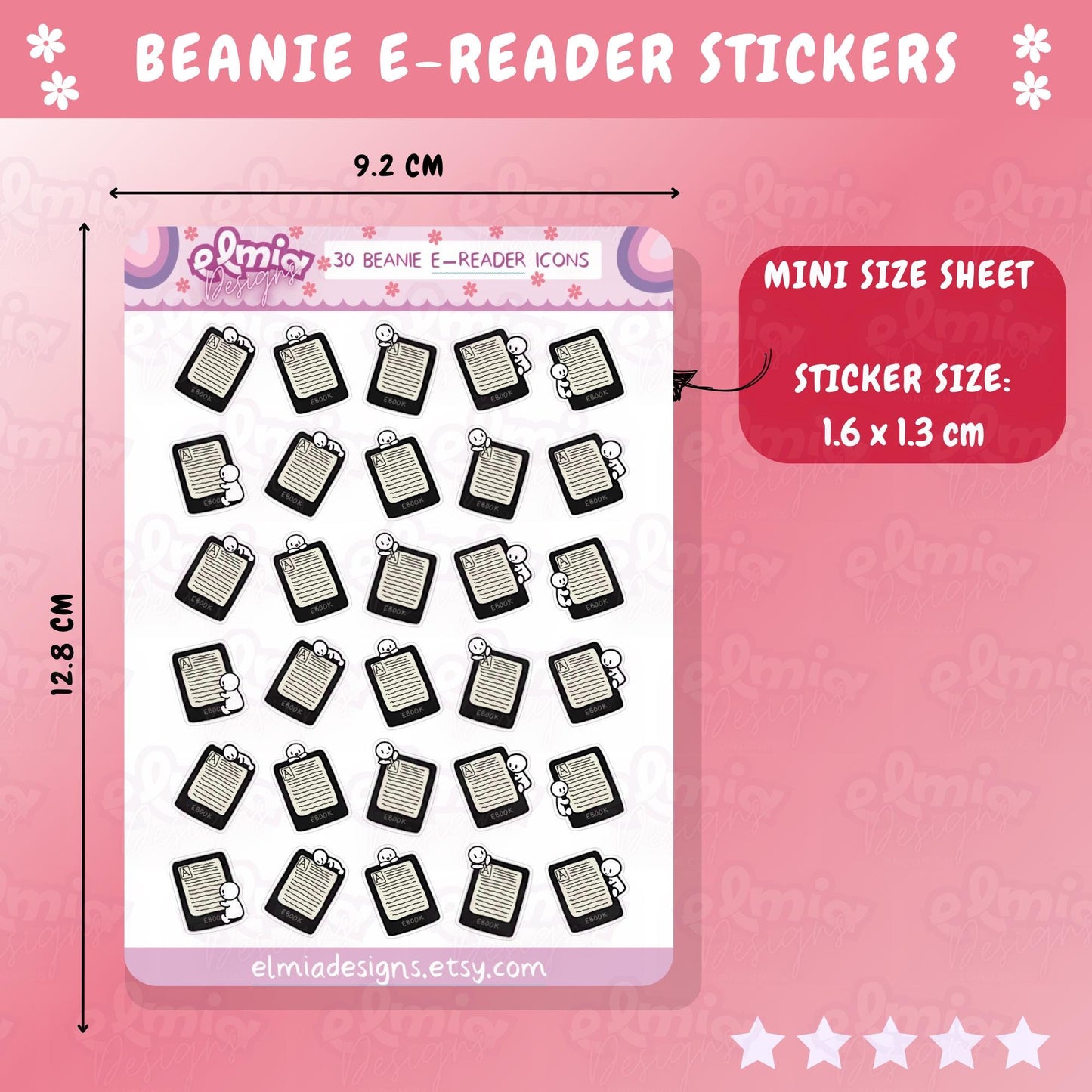 PRINTED Cute Neutral Beanie Character E-reader Kindle Reading Journal Planner Sticker Journaling Calendar BUJO Planning Kawaii book tracker