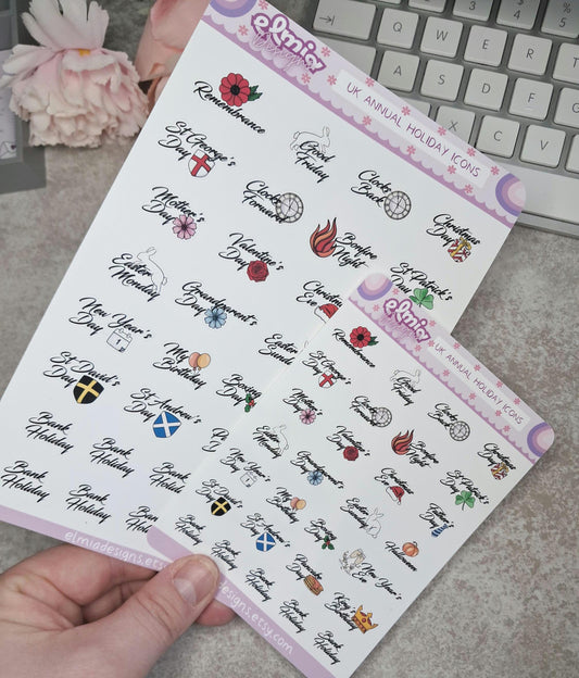 Printed UK Annual Holiday Date Planner Journal Diary Stickers | Bullet Journal | Planning | Bank Holiday | Calendar Dates | tracker