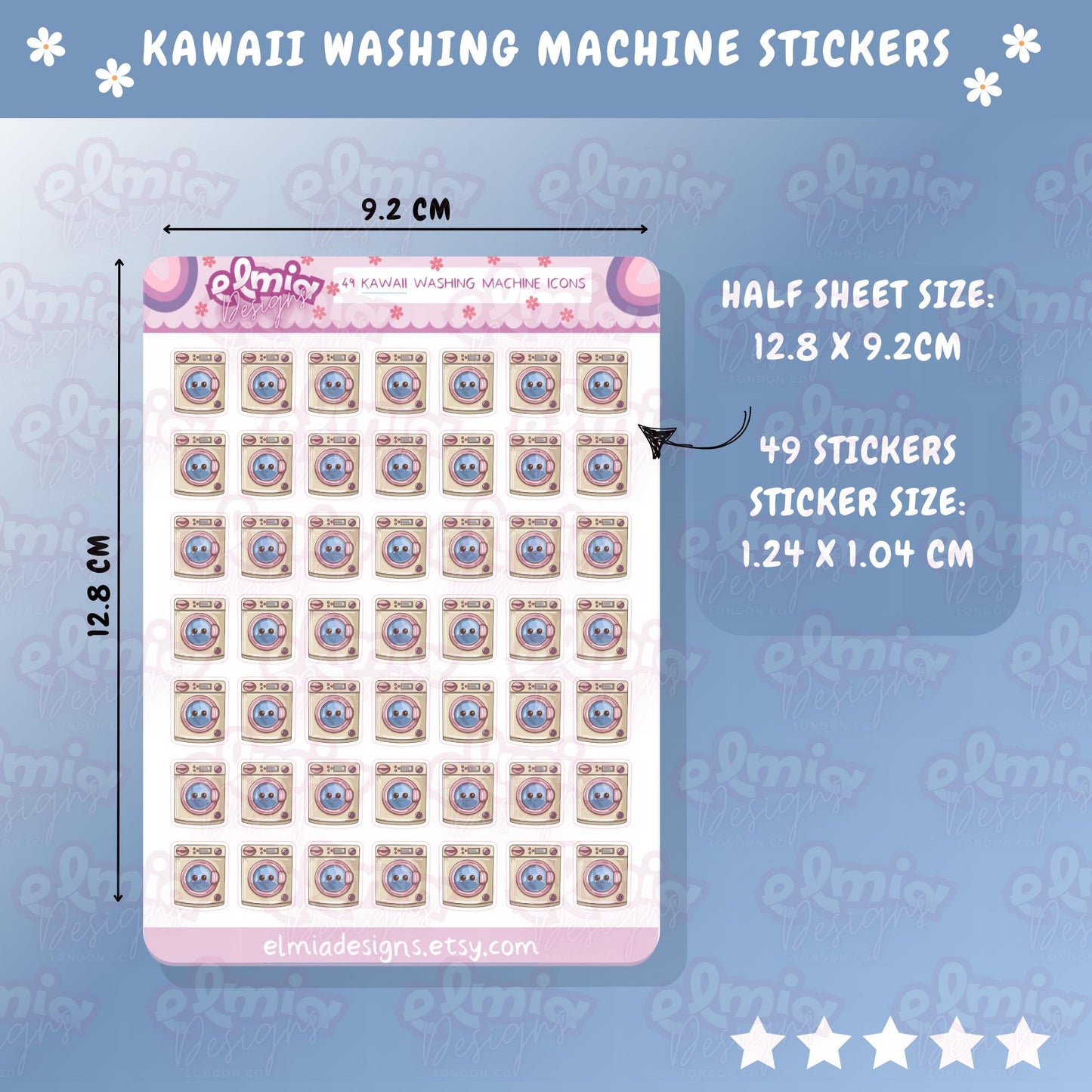 PRINTED Cute Pastel Kawaii Neutral Washing Laundry | Chores | Tumble Dryer | Journaling | Calendar Planner Sticker Sheet Planning Journal