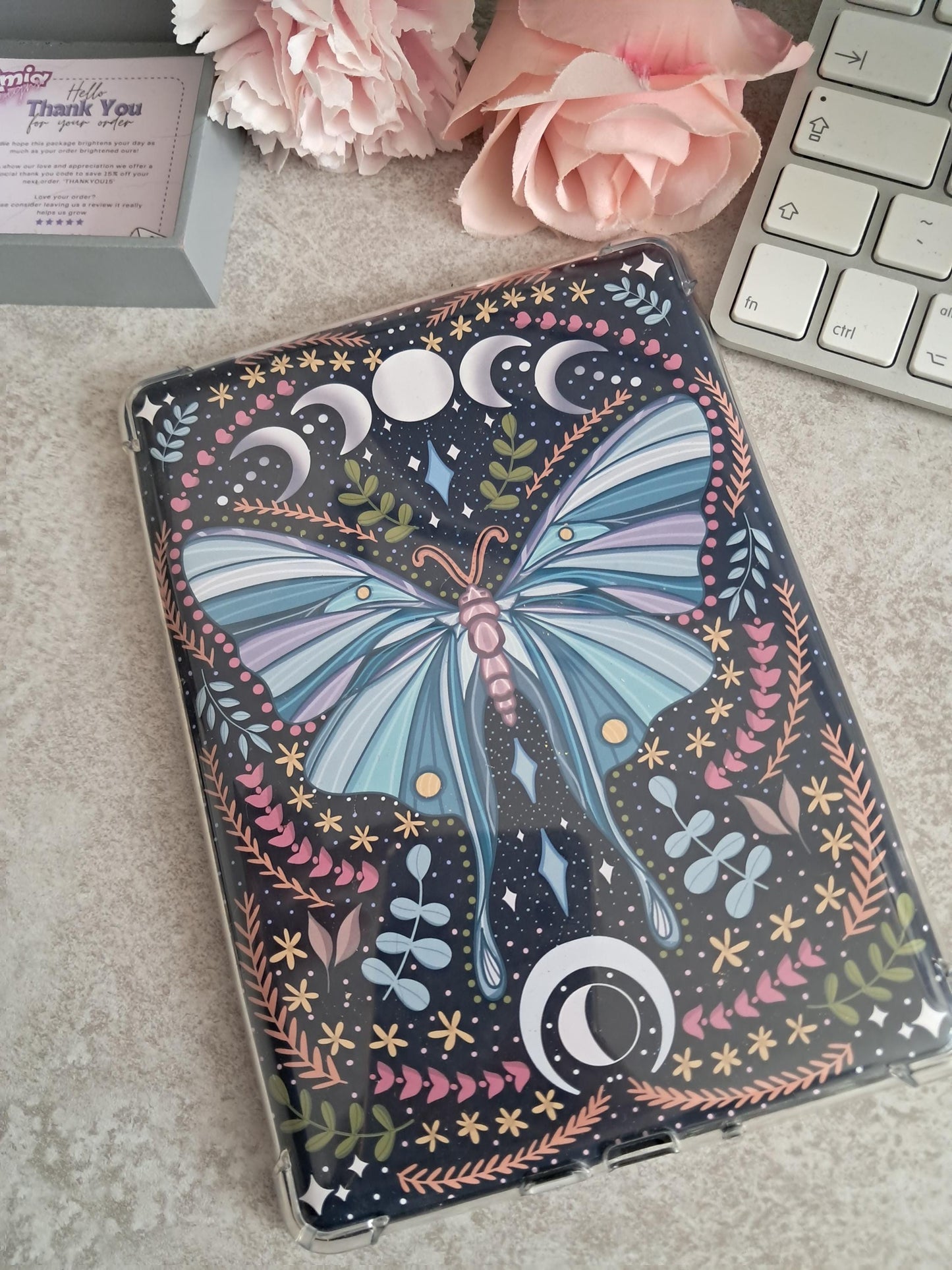 Printed Kindle Case Insert | Reader Gifts | Bookish | Moon phase | Kindle vinyl Stickers | Booktok | moth romance butterfly girly tarot card
