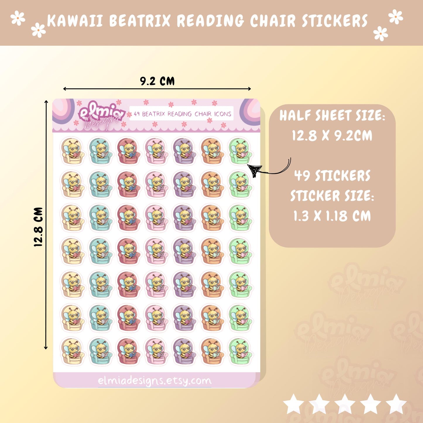 PRINTED Cute Kawaii Beatrix Bee Reading Chair Book or reading journal rating stickers | planner stickers | vinyl sticker Planning