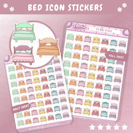 PRINTED Cute Kawaii Bed Icon Planner Stickers | Change Bedding | Bed Sheets | Journal | Housework | Laundry | Chores | Planning | Character