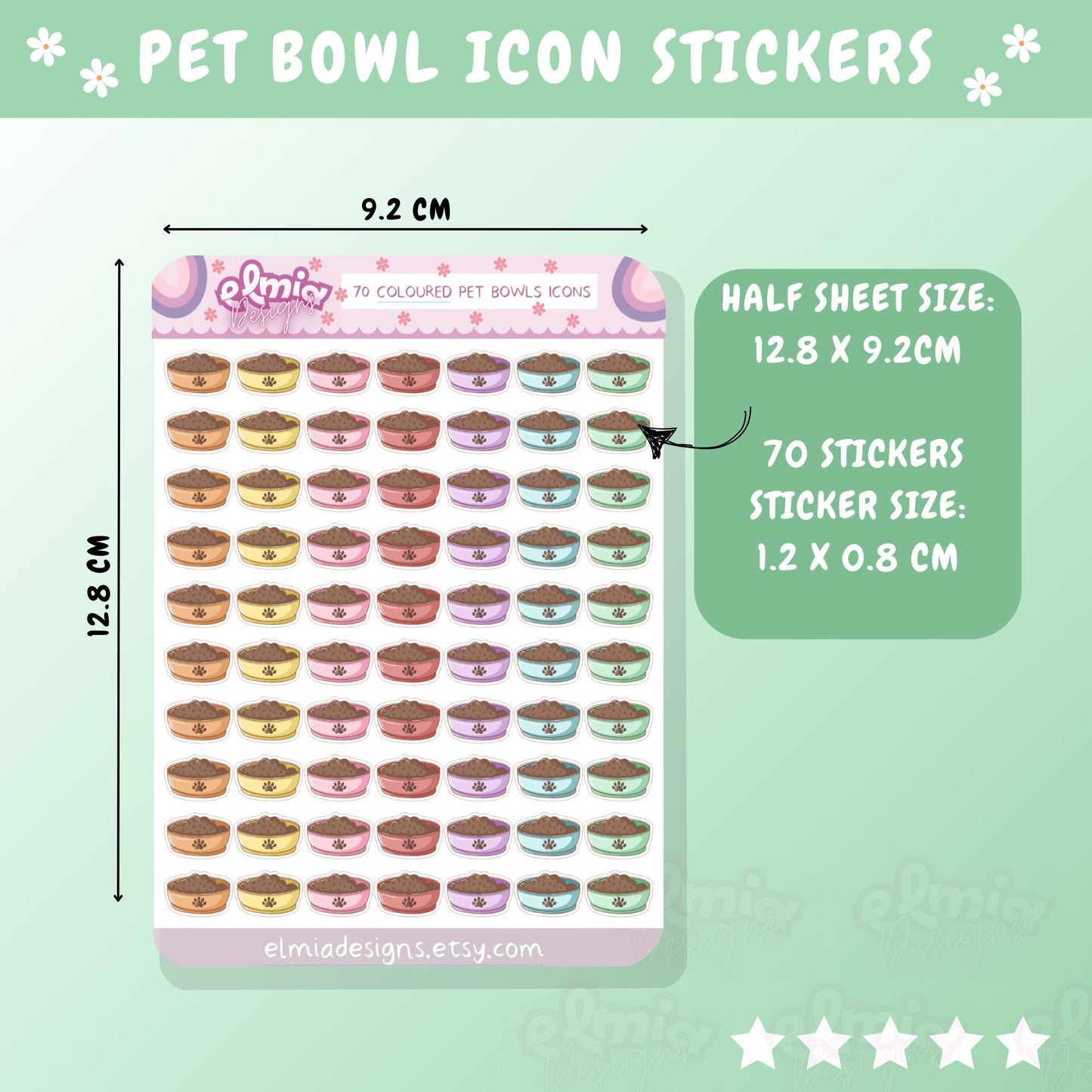PRINTED Cute Kawaii Pet Care Feeding Icon Planner Stickers | Fantasy | Dog Cat | Journal | Kids Stickers Pastel Colours | Planning Character