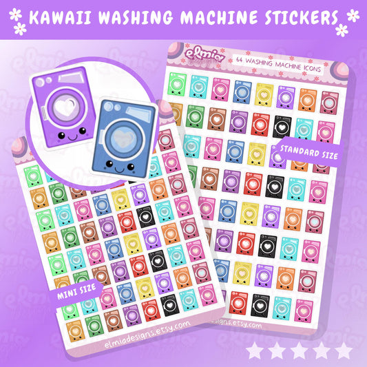 PRINTED Cute Bright Neutral Washing Laundry | Chores | Tumble Dryer | Journaling | Calendar  Planner Stickers | BUJO | Planning Kawaii Anime