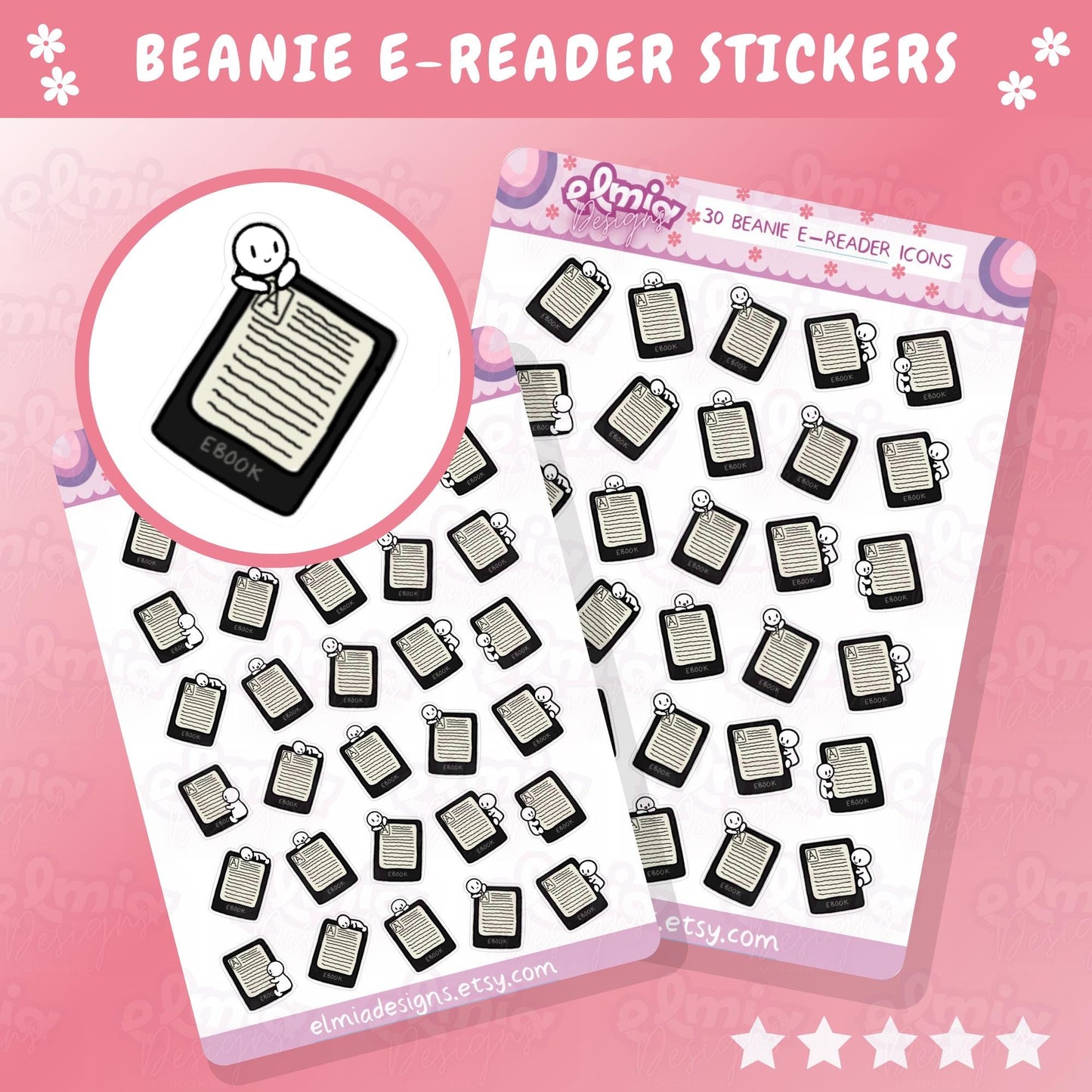 PRINTED Cute Neutral Beanie Character E-reader Kindle Reading Journal Planner Sticker Journaling Calendar BUJO Planning Kawaii book tracker