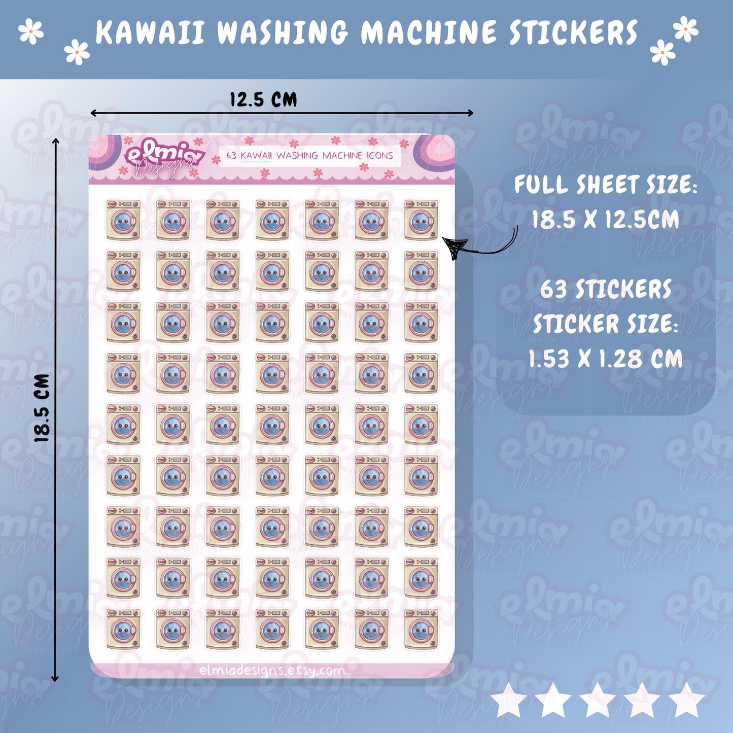 PRINTED Cute Pastel Kawaii Neutral Washing Laundry | Chores | Tumble Dryer | Journaling | Calendar Planner Sticker Sheet Planning Journal