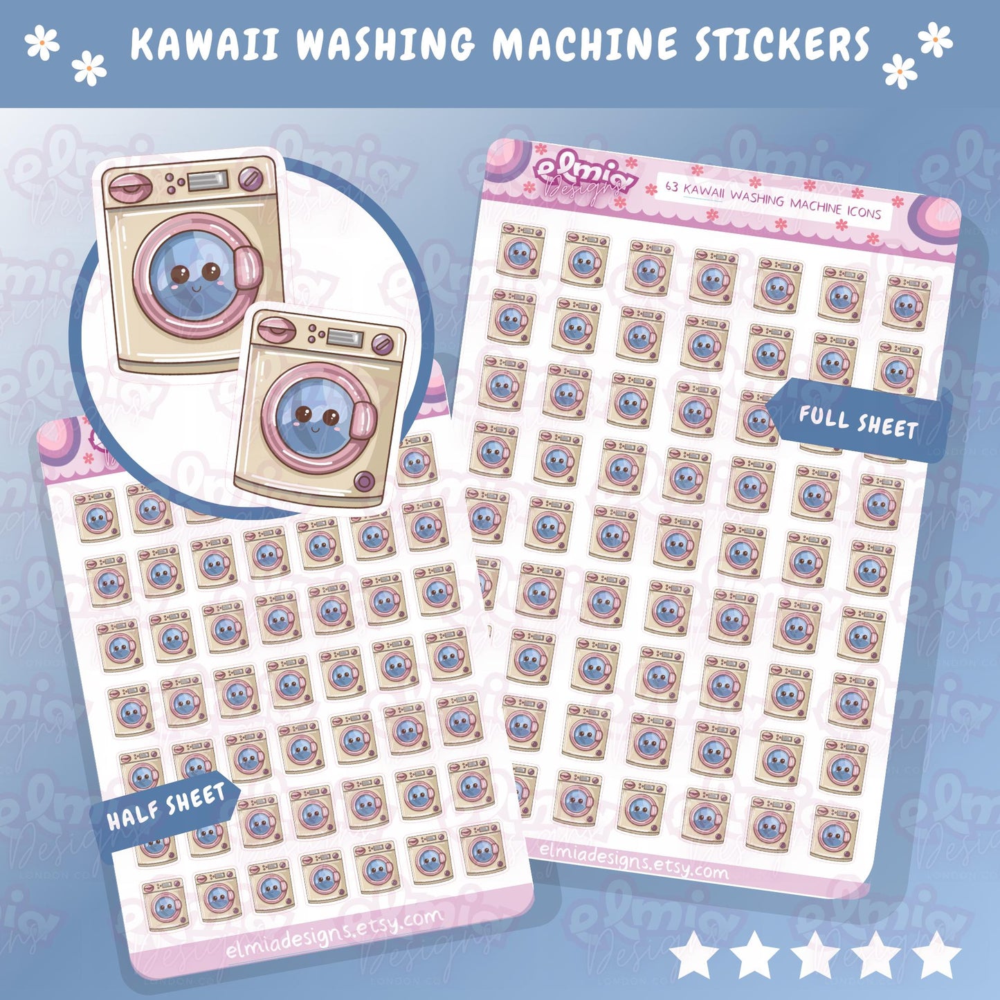 PRINTED Cute Pastel Kawaii Neutral Washing Laundry | Chores | Tumble Dryer | Journaling | Calendar Planner Sticker Sheet Planning Journal