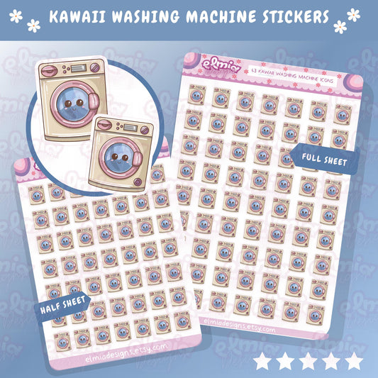 PRINTED Cute Pastel Kawaii Neutral Washing Laundry | Chores | Tumble Dryer | Journaling | Calendar  Planner Sticker Sheet  Planning Journal