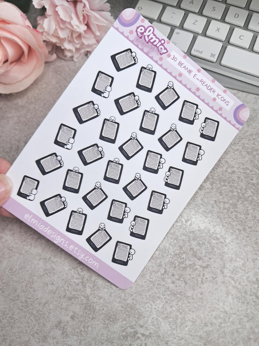 PRINTED Cute Neutral Beanie Character E-reader Kindle Reading Journal Planner Sticker Journaling Calendar BUJO Planning Kawaii book tracker