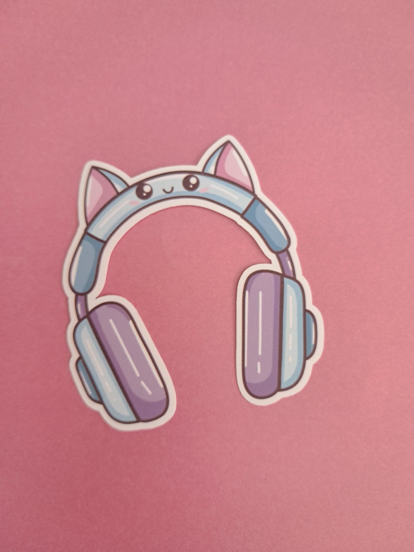 Cute kawaii cat gamer headphones audiobook Sticker Die cut Decal planner vinyl sticker | Kindle | Laptop | Book | Water Bottle | Bookish