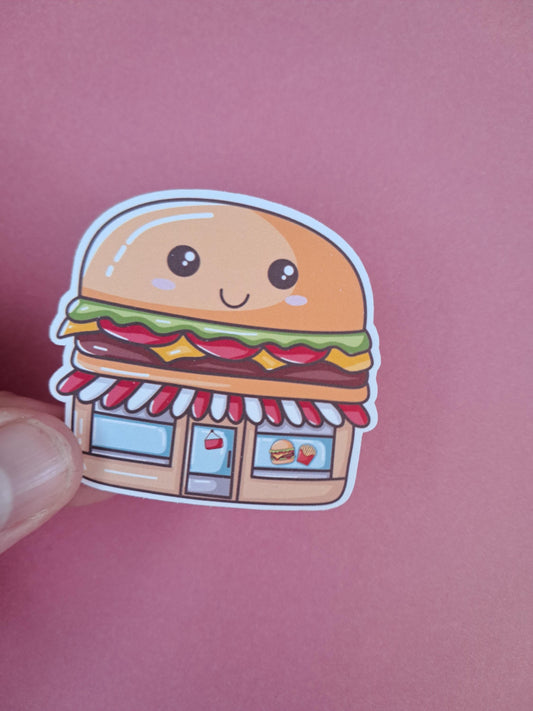 Cute kawaii burger shop gift Reading Sticker Die cut Decal planner vinyl sticker | Kindle | Laptop | Book | Water Bottle | Bookish | Phone