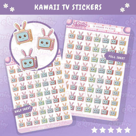 PRINTED Cute Kawaii tv tracker icon planner stickers | movie night | series | Journaling | Calendar Planner Sticker Sheet  scrapbook Journal