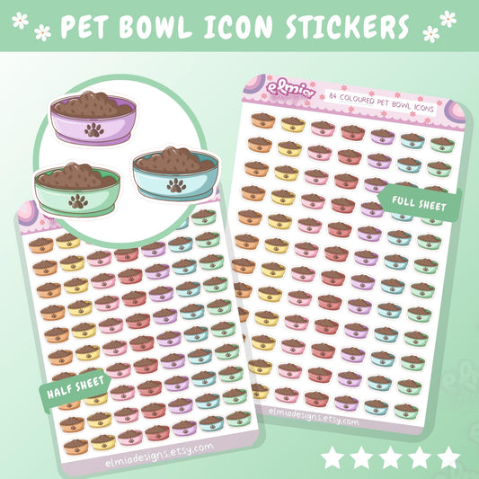 PRINTED Cute Kawaii Pet Care Feeding Icon Planner Stickers | Fantasy | Dog Cat | Journal | Kids Stickers Pastel Colours | Planning Character