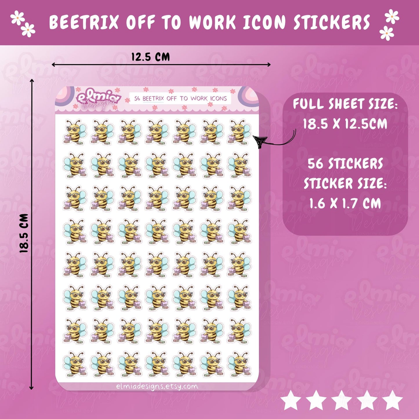 PRINTED Cute Kawaii Beetrix Bee Off To Work | Planner sticker | journal | Kids | Study Packing Work | Planning | Character