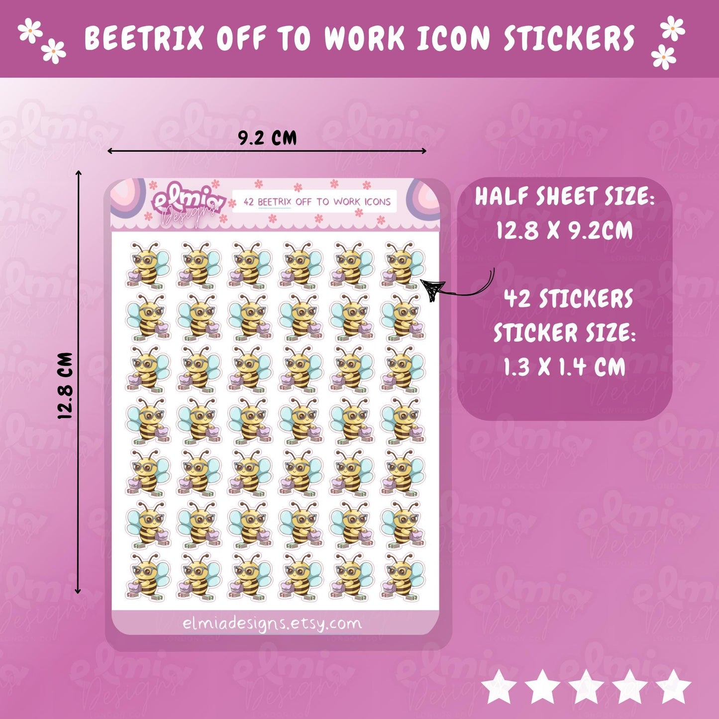 PRINTED Cute Kawaii Beetrix Bee Off To Work | Planner sticker | journal | Kids | Study Packing Work | Planning | Character