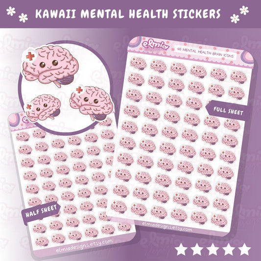 57 Cute Kawaii Mental Health Brain Care Planner stickers | Medical Doctor Tracker Appointment | Study Journal Medicine Functional Decorative