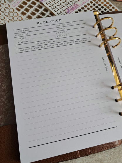 Digital Download A5 Size Reading Journal | Bookish gifts | Book Review | Reading tracker | Planner insert | Bookclub Meeting Notes Book Club