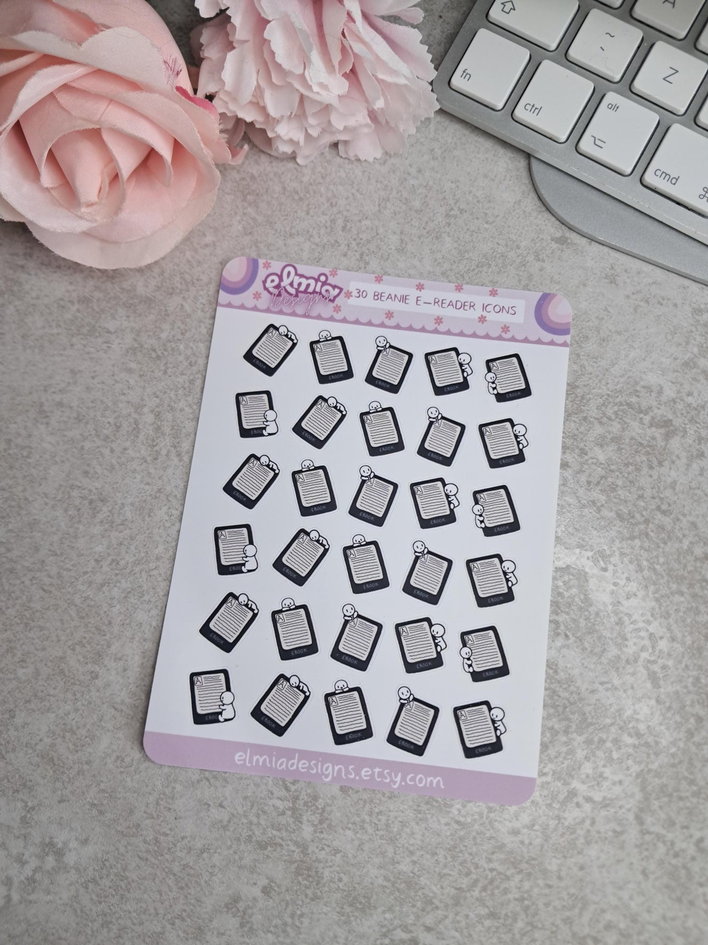 Cute Neutral Beanie Character E-reader Kindle Reading Journal Planner Sticker Journaling | Calendar | BUJO | Planning | Kawaii book tracker