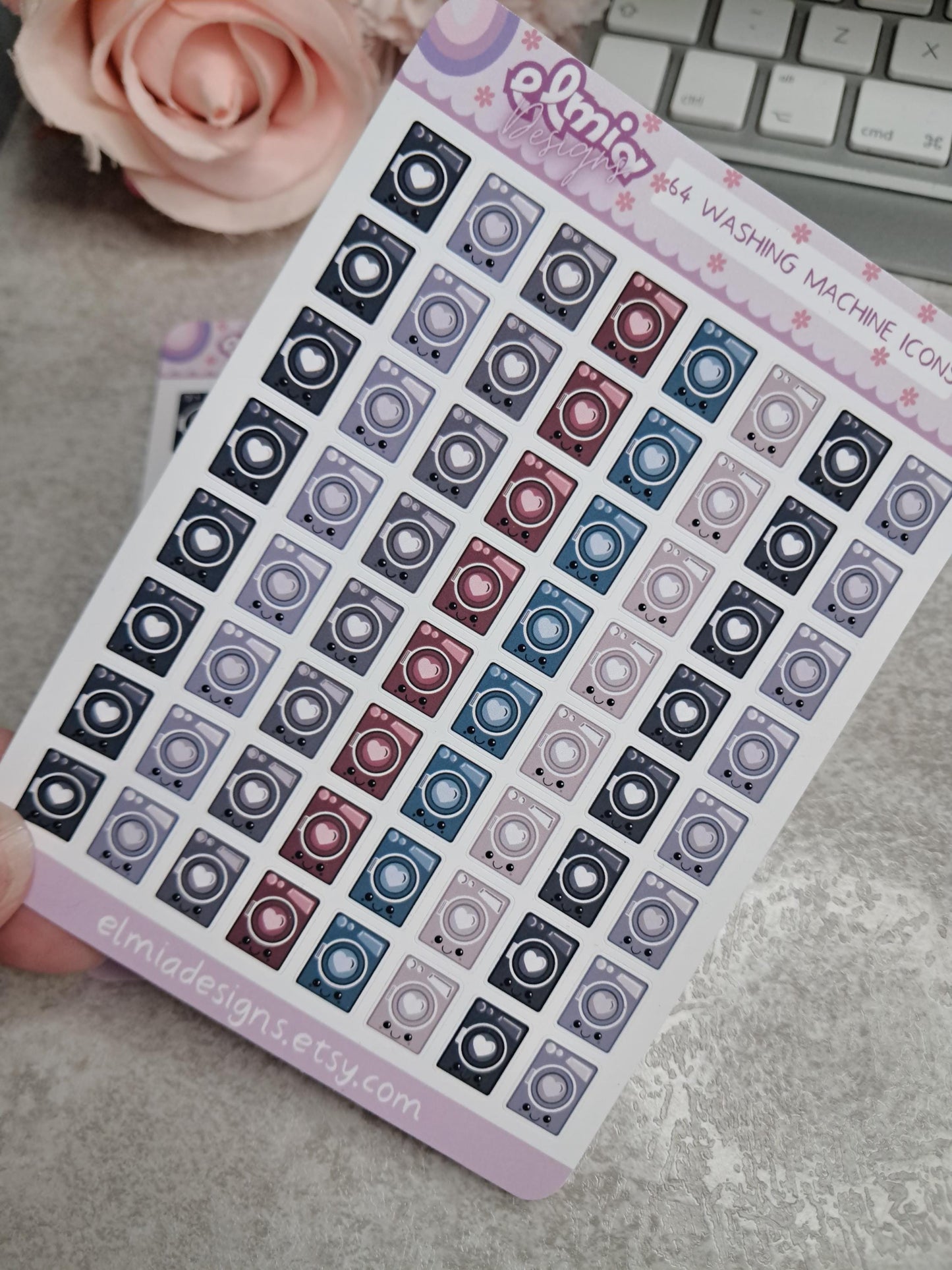 Cute Bright Neutral Washing Machine | Chores | Tumble Dryer | Journaling | Calendar  Planner Stickers | BUJO | Planning | Kawaii Anime