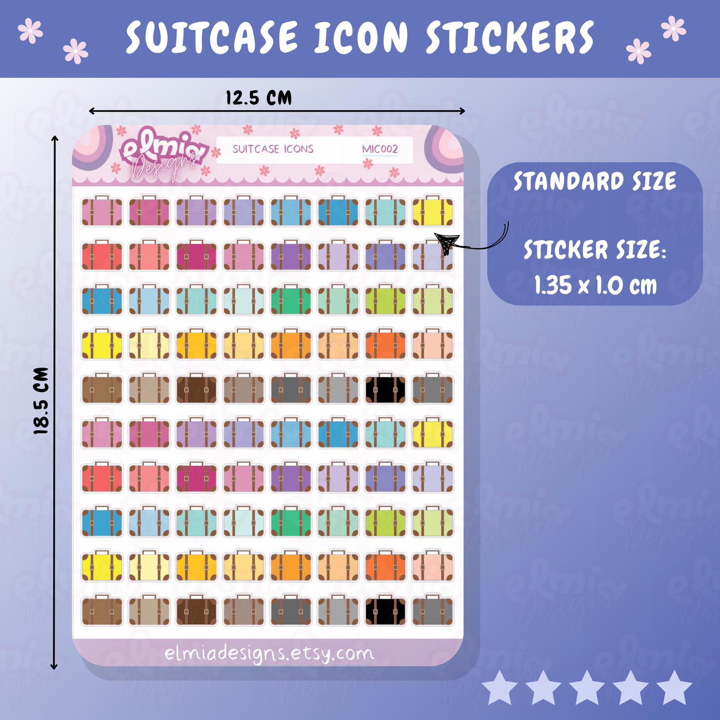 80 Cute Bright Suitcase or Briefcase Planner Stickers | Holiday | BUJO | Planning | Journaling | Work | Summer | Mini Size | Travel