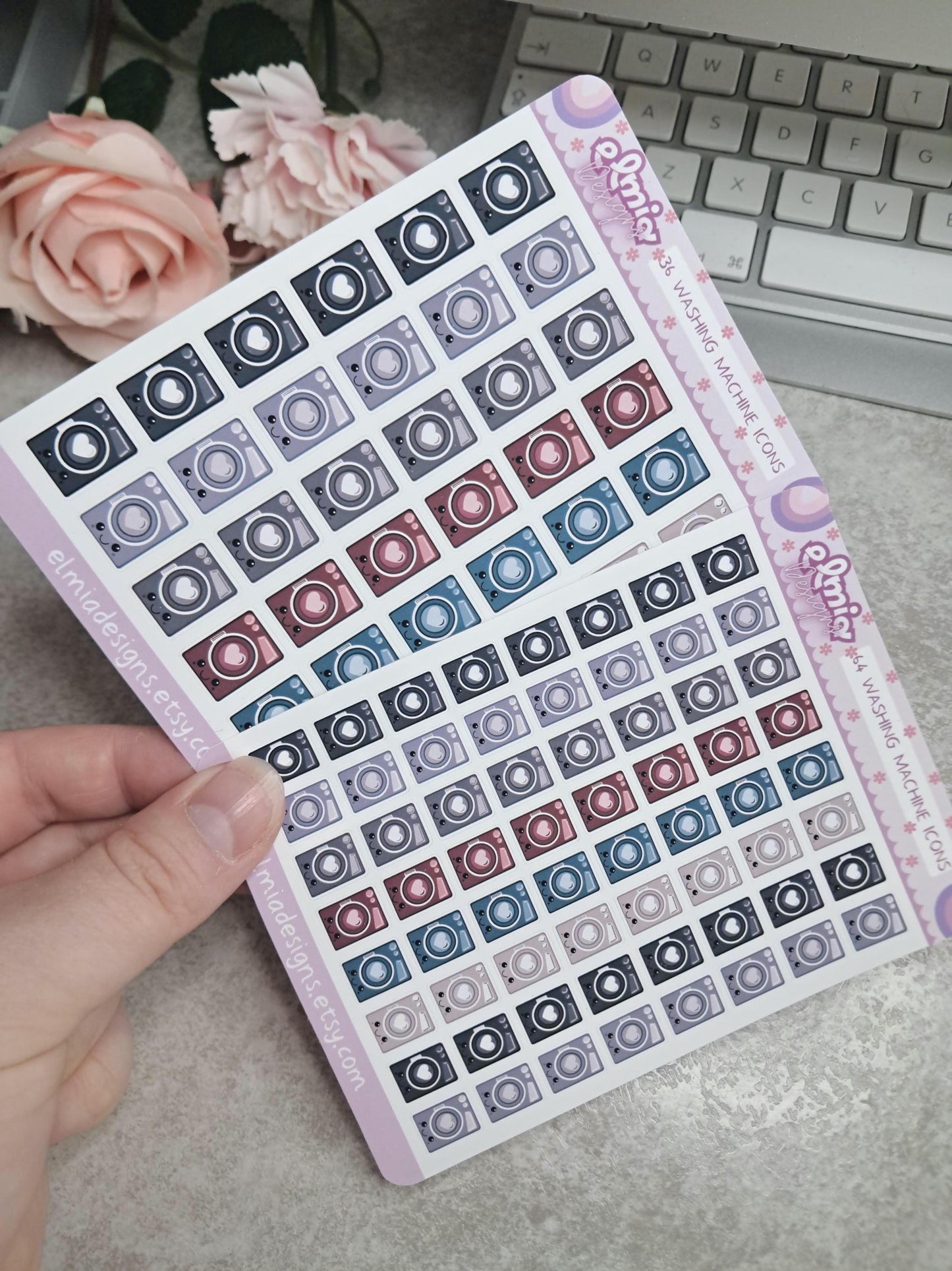 Cute Bright Neutral Washing Machine | Chores | Tumble Dryer | Journaling | Calendar  Planner Stickers | BUJO | Planning | Kawaii Anime