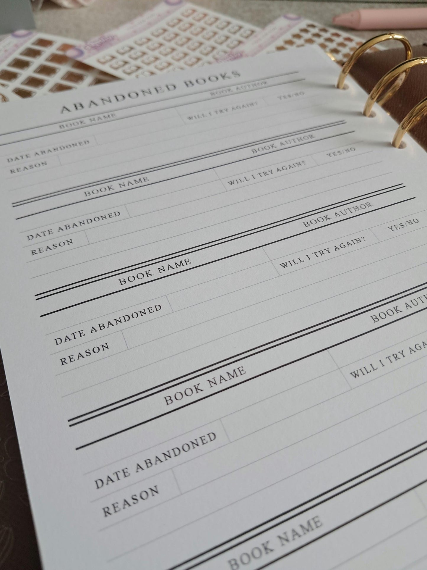 Digital Download A5 Size Reading Journal | Bookish gifts | Book Review | Reading tracker | Planner inserts | Abandoned Book DNF
