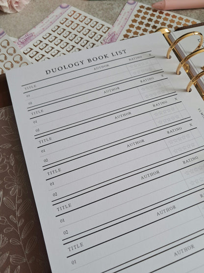 Digital Download A5 Size Reading Journal | Bookish gifts | Book Review | Reading tracker | Planner inserts | Duology Book Series Trackers