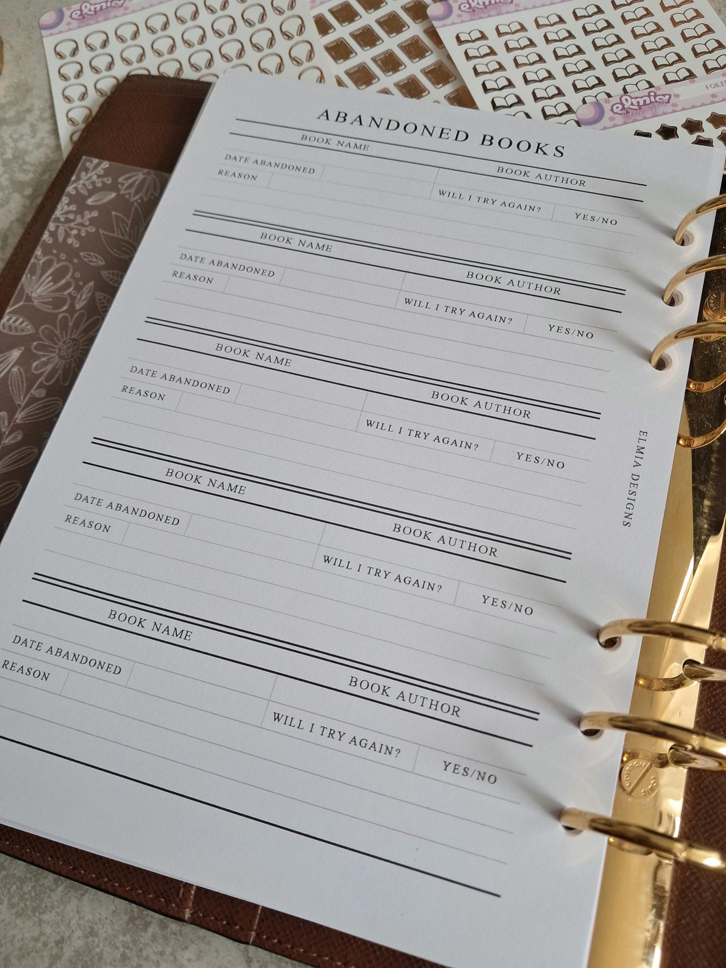 Digital Download A5 Size Reading Journal | Bookish gifts | Book Review | Reading tracker | Planner inserts | Abandoned Book DNF